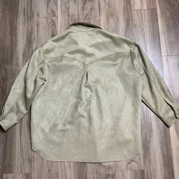 Zara Faux Suede Overshirt Snap Front Shacket Jacket Shirt Top Size Medium - Picture 5 of 6